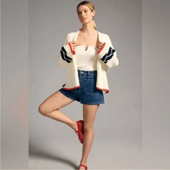 Anthropologie Maeve Maggie Cardigan nautical Sweater Embroidery Sailboat M/L - Picture 5 of 7